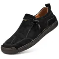 Mocassins faits main en daim noir avec coutures blanches et cordon élastique - 38 / Noir (9902)