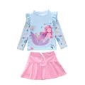 Set costume da bagno a sirena per bambine con top blu a maniche lunghe e gonna rosa - 2XL / Top E Pantaloni / Top Azzurro E Gonna Rosa