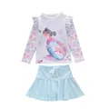 Set costume da bagno bambina sirena a maniche lunghe con balze e gonna a pieghe - 2XL / Top E Pantaloni / Completo Azzurro