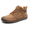 Men's brown high-top work boots with durable laces and non-slip rubber soles - EU 39 / Brown