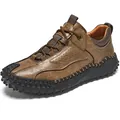 Herren Outdoor-Freizeitschuhe aus braunem Leder mit Retro-Nähten und Gummisohle - EU 38 / Khaki