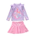 Costume da bagno a sirena a maniche lunghe da bambina con top lilla e gonna rosa - 2XL / Top E Pantaloni / Top Lavanda E Gonna Rosa