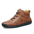 Brown mid-top leather casual shoe with decorative stitching and 1978 Fashion logo - EU 38 / Deep Brown
