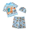 Maillot de bain trois pièces pour garçon avec imprimé dinosaure et pelleteuse rayé - L / Dinosaure Excavateur Bleu