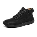Schwarze Herren-Lederstiefeletten für Outdoor mit Nahtsohle und Klettverschluss - EU 38 / Schwarz
