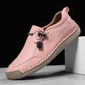 Roze leren loafers met contraststiksels en een verstelbare trekkoord-sluiting - 37 / Roze
