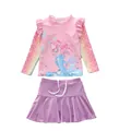 Dettaglio costume da bagno sirena due pezzi per bambina con maniche lunghe e gonna - 2XL / Top E Pantaloni / Top Rosa E Gonna Viola