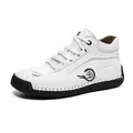 Baskets montantes en cuir blanc pour hommes avec semelles cousues main et logo latéral - EU 38 / Blanc