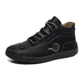 Chaussures montantes homme en cuir noir avec motif litchi et semelles cousues main - EU 38 / Noir