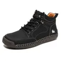 Men's high-top black leather boots with white stitching and durable rubber soles - EU 39 / Black