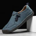 Heren loafers van suède leer in blauw met trekkoord en handgestikte details - 38 / Donkerblauw