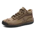 Brown high-top outdoor casual shoes with 100% rubber sole and manual stitching - Khaki