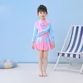 Meisjes zwempak met lange mouwen en ruches met zeemeermin print in roze en blauw - XL / Kleurrijke vis