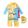 Flachbild eines Kinder-Schwimmanzugs mit Dinosaurier-Aufdruck und passender Badehaube - 3XL(120-130cm) / Renn-Dinosaurier (CM86-1BW)