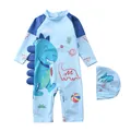 Detail eines Jungen-Langarm-Dinosaurier-Badeanzugs mit 3D-Flossen und passender Kappe - 3XL(120-130cm) / Maler-Dinosaurier (CM86-2BW)