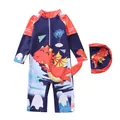 Detailansicht des Kinder-Schwimmanzugs mit Drachen-Print und dekorativem 3D-Schwanzteil - Traumjäger (P86-13BW)