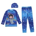 Detail view of boys long sleeve swimsuit 3-piece set with astronaut space prints - 2XL / Shooting Astronaut Style