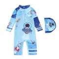 Detail eines Jungen Langarm-Schwimmanzugs mit Astronauten und Weltraum Cartoon-Drucken - Weltraum-Alien-Krieg (CM86-21MZ)