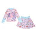 Bañador de dos piezas para niña con manga larga estampado de unicornio y falda - XL (100-110cm, 32-39 Jin) / Top Y Pantalón / Estilo País de las Maravillas (P2410-2MZ)