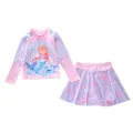 Bañador de dos piezas para niña con estampado de sirena y falda con volantes rosa y lila - XL / Top Y Pantalón / Estilo Princesa de Coral (P2410-1MZ)