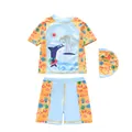 Driedelig lichtblauw en oranje zwemkledingpakket voor kinderen met haai- en zeeprint - L (90-100cm, 26-32) / Set (P20-99BW Oceaanwereld) / Lichtblauw