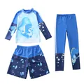 Dettaglio in piano del costume da bagno protettivo per bambini blu navy con stampa dinosauro - Basso sotto il grammofono (D87-22BMZ)
