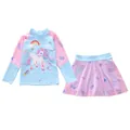 Detalle de traje de baño para niña con estampado de unicornio y mangas de malla rosa - 3XL / Top Y Pantalón / Estilo Unicornio (P2410-5MZ)