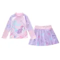 Detalle de bañador de dos piezas para niña con manga larga y motivos de sirenas y mar - XL (100-110cm, 32-39 Jin) / Top Y Pantalón / Estilo Pintura de Sirena (P2410-7MZ)