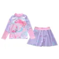 Detalle de traje de baño de dos piezas para niñas con estampado de sirena y manga larga - XL (100-110cm, 32-39 Jin) / Top Y Pantalón / Estilo Pez Burbuja (P2410-8MZ)