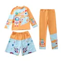 Detailansicht der Kinder-UV-Schwimmbekleidung mit Astronauten-Prints in Orange und Hellblau - 2XL (110-120cm, 39-47 Jin) / Oberteil Und Unterteil / Das Universum ist mein Zuhause (D87-23BW)