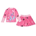 Bañador de dos piezas rosa para niña con estampado de sirena y falda de baño elástica - XL (100-110cm, 32-39 Jin) / Top Y Pantalón / Estilo Mar de Estrellas (P2410-9MZ)