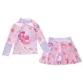 Bañador de dos piezas para niña en color rosa con estampado de sirena y manga larga - XL (100-110cm, 32-39 Jin) / Top Y Pantalón / Estilo Princesa del Tesoro (P2410-6MZ)