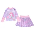 Vista detallada del traje de baño de dos piezas morado con estampado de sirena para niña - 3XL / Top Y Pantalón / Estilo Sirena (P2410-4MZ)