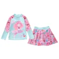 Detalle del traje de baño de dos piezas para niñas con mangas largas y estampado de conchas - XL (100-110cm, 16-19.5kg) / Top Y Pantalón / Estilo Chica de Perla (D2410-11BZ)