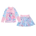 Detalle del traje de baño de dos piezas para niña con manga larga y estampado de sirena - XL / Top Y Pantalón / Estilo Raya Manta (P2410-10BZ)