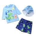 Driedelige kinderzwemset met shirt met lange mouwen en zwembroek met haaienprint - S (70-80cm, 15-20 Jin) / Set / Krokodil Strandstad (D56-1BW)