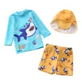 Driedelig kinderzwempak met lange mouwen haaienprint en bijpassende zonnehoed - S (70-80cm, 15-20 Jin) / Set / Haai Eet Krab (D56-6BW)