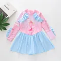 Pink and blue long sleeve mermaid princess swimsuit for girls with ruffled details - 2XL (110-120cm, 19.5-23.5kg) / Dresses / Starry Lake Blue