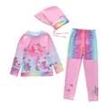 Details van de driedelige meisjeszwemkleding set met zeemeerminprint en oceaanverloop - 2XL / Paarse Gradiënt Zeemeermin (D2815-2YT)