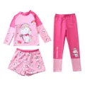 Driedelig roze zwempak voor meisjes met lange mouwen en cartoon eenhoorn print - 2XL (110-120cm) / Set / Roze Paars Eenhoorn (CM84-6BW)