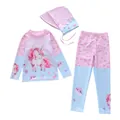 Maillot de bain 3 pièces enfant avec haut licorne à manches longues, pantalon et chapeau - Licorne aux Fruits Bleu Poudre (D2815-5YT Fruit)