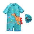 Maillot de bain une pièce pour enfant avec ailerons de dinosaure et bonnet assorti - S / Motif Thème Océan Bleu Lac