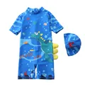 Maillot de bain bleu pour enfants avec motif dinosaure, nageoires 3D et bonnet - S / Style Décoration 3D Dinosaure Océan Bleu Vif
