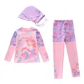 Détails à plat d'un ensemble de maillot de bain sirène trois pièces pour filles avec pantalon - Bébé Sirène Rose (DCM2815-6BW)