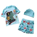 Ensemble maillot de bain 3 pièces garçons avec rayures bleues et motifs dinosaures - L / Dinosaure À Rayures Bleues Basketball