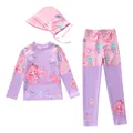Ensemble maillot de bain 3 pièces fille à manches longues avec motifs de sirène rose - Sirène Parfumée Rose-Violet (DCM2815-7BW Parfumée)