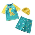 Ensemble de maillot de bain 3 pièces dinosaure pour garçons avec bonnet de bain - Dinosaure Vert