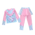 Costume da bagno due pezzi bambina con stampa unicorno maniche lunghe e gonna a balze - Colorato (D231230-5YT)