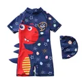 Détail du maillot de bain dinosaure pour garçons avec des nageoires 3D décoratives - S / Motif Dinosaure Rouge Étoiles Pois Marine