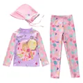 Maillot de bain trois pièces pour filles avec motif sirène, haut manches longues et pantalon - Sirène à Couronne Rose (DCM2815-9BW Déguisement)